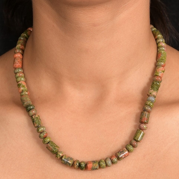 Jewelry - UNAKITE 265.0 CTW TUMBLE AND BEADED NECKLACE IN STAINLESS STEEL. 18 INCHES.NWT